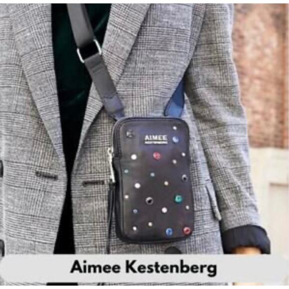 Aimee Kestenberg Womens Leather Jeweled Camera Crossbody Shoulder Handbag Black - Picture 1 of 9